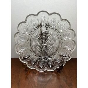 Indiana Glass Egg Plate Hobnail Scalloped Clear Vintage Deviled Egg Tray 11.5"n